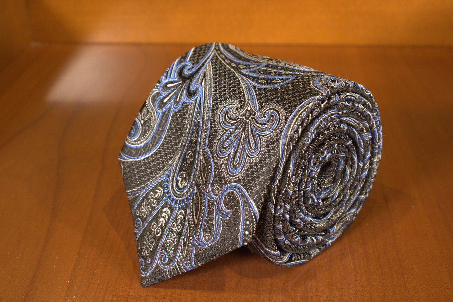 SILK PATTERN TIE BLUE NOIR